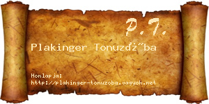 Plakinger Tonuzóba névjegykártya